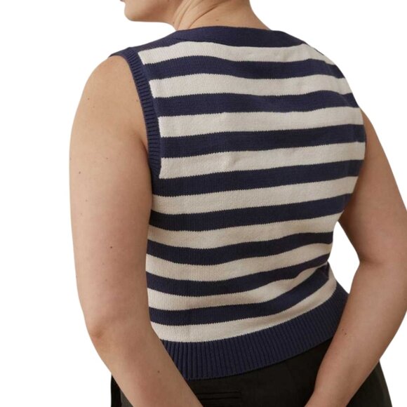 Reformation Zola Sweater Vest Cotton Blue Cream Stripes Buttons Women's Large - Picture 3 of 15